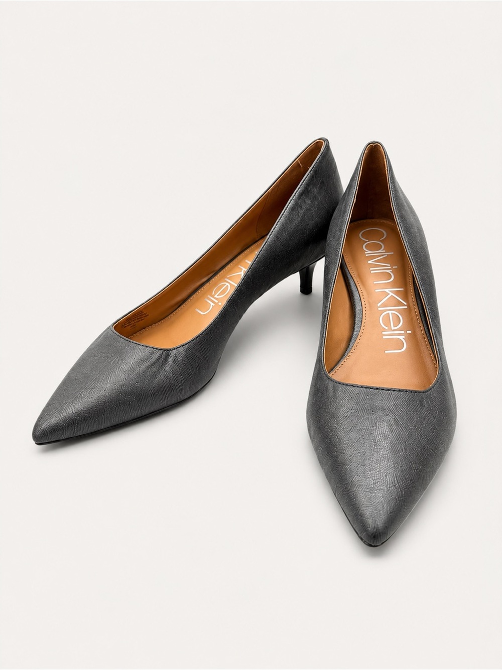Calvin Klein Metallic Gray Pointed-Toe Low Heel Pumps
